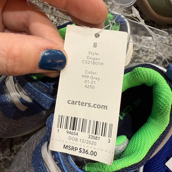 OshKosh Carters Boys Size 8 Shoes - Blue Green Grey Shoes Kids - Picture 5 of 7